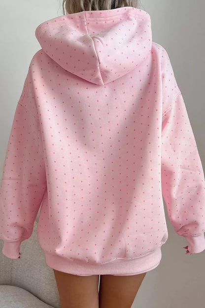 Polka Dot Printed Oversized Hoodie Casual Shorts 2pcs Set