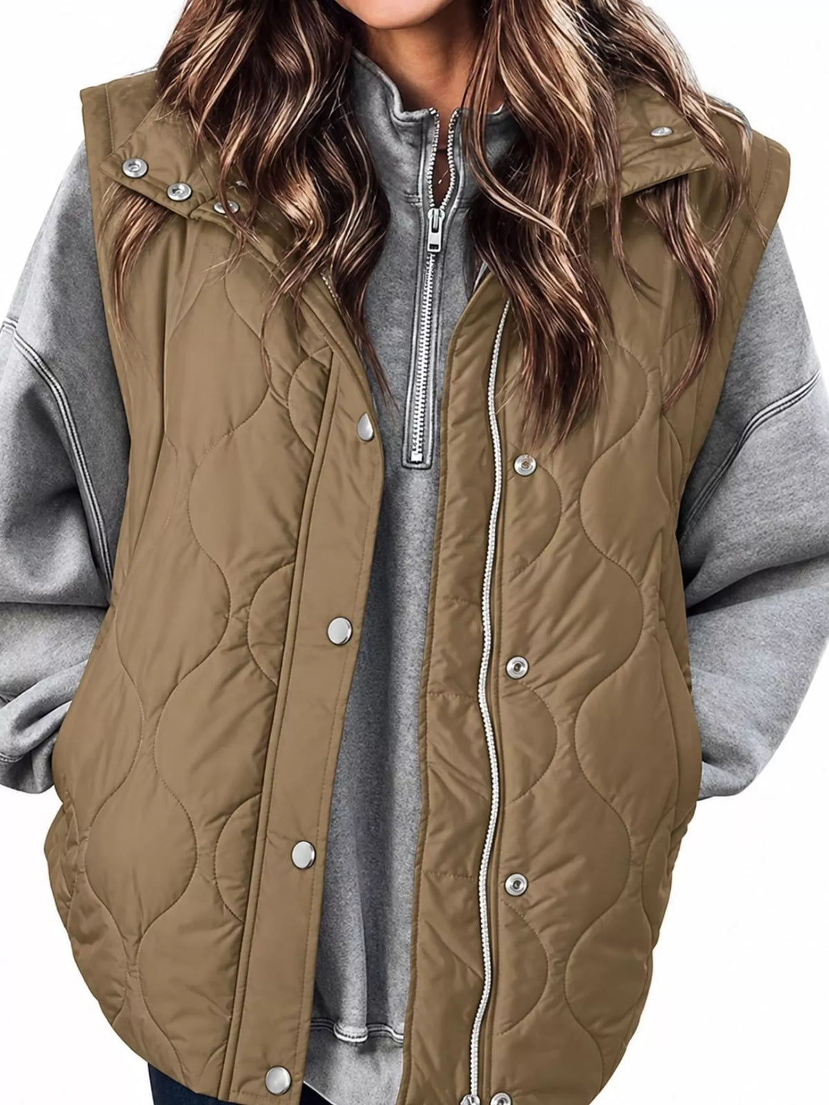 Quilted Snap Button Vest Coat
