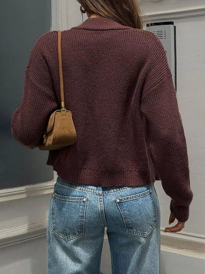 Ribbed Knit Zip-Up Bomber Cardigan