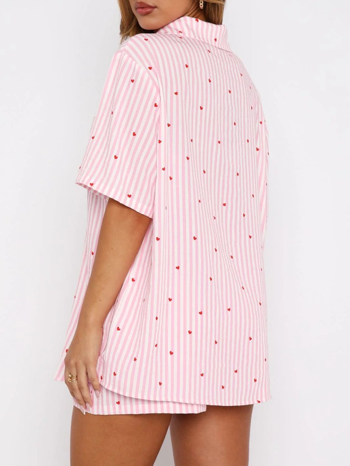 Valentine's Day Printed Collared Neck Short Sleeve Top And Shorts Set