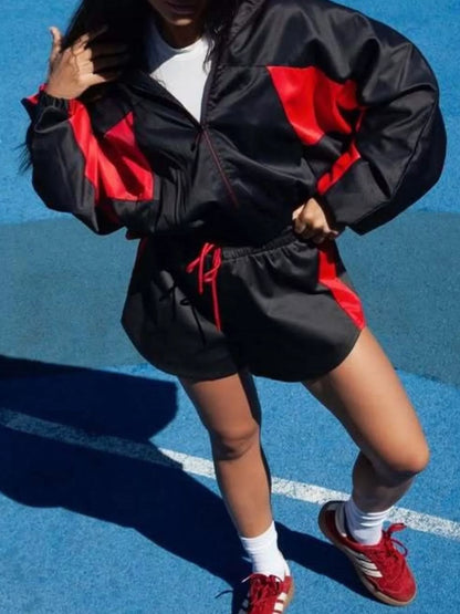 Zip Up Long Sleeve Outerwear and Shorts Set