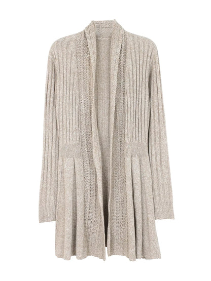 Elegant Ribbed Knit Open Front Flared Cardigan