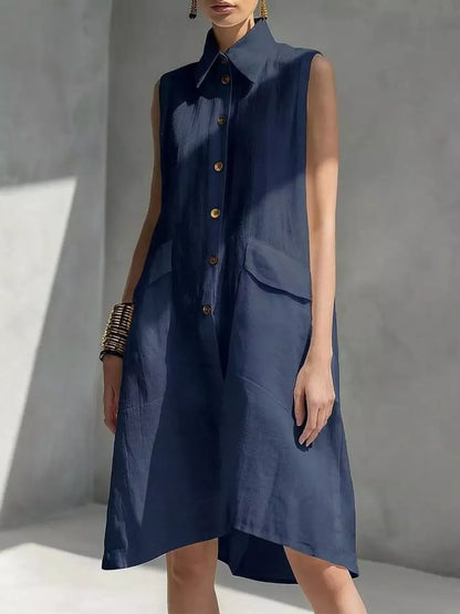 Plus Size Button Front Sleeveless Dress for Women