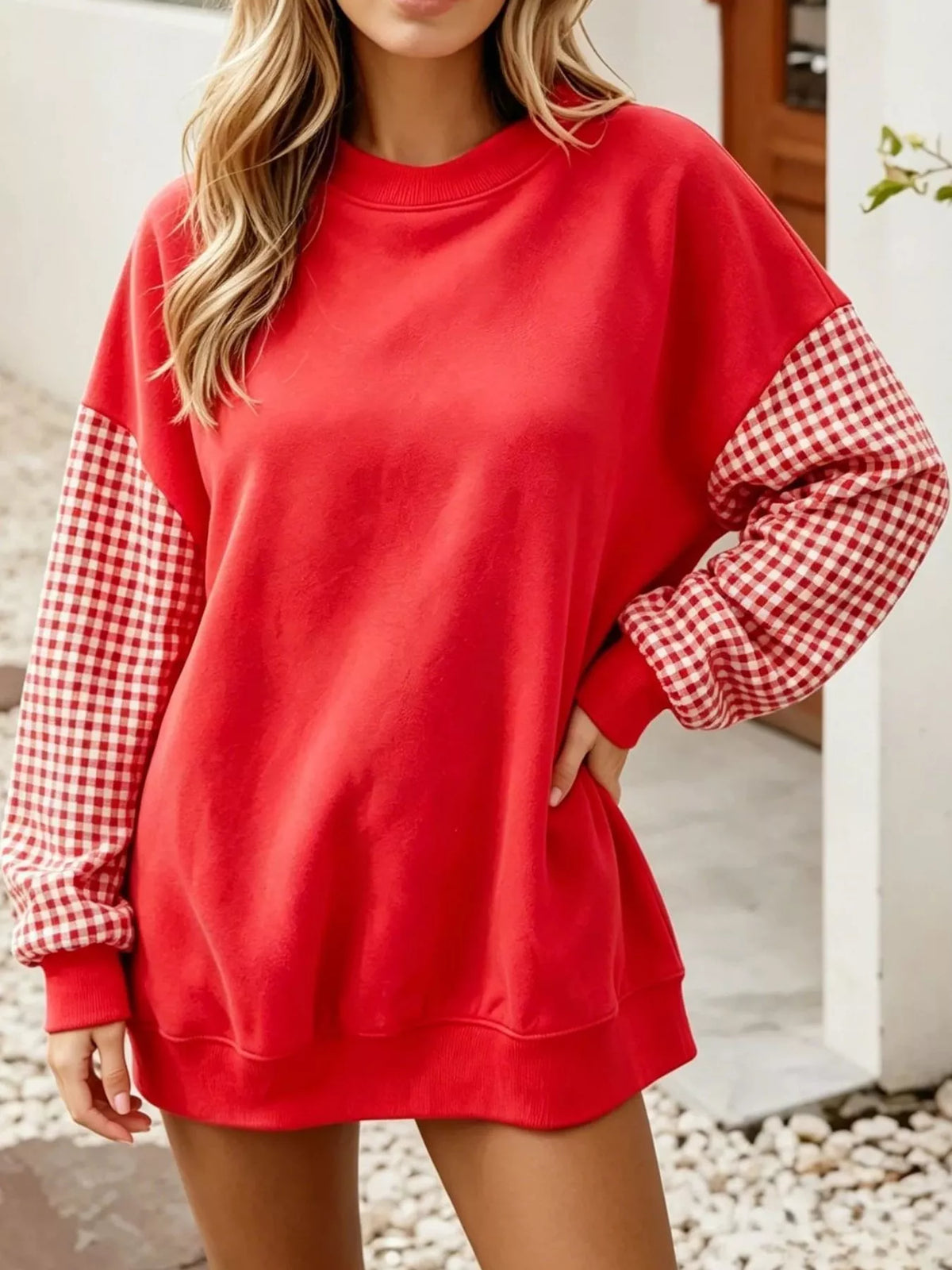 Plaid Dropped Shoulder Sweatshirt