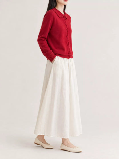 Lace-Collar Button Down Knit Cardigan