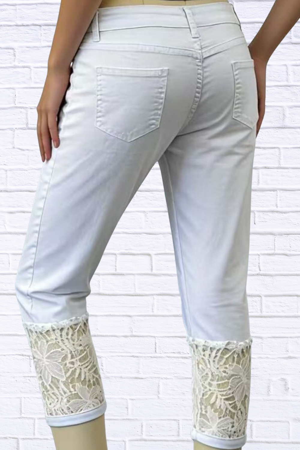 Full Size Lace Trimmed Capri Jeans Plus Size