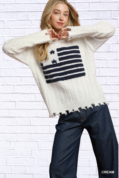 Umgee Distressed American Flag Sweater