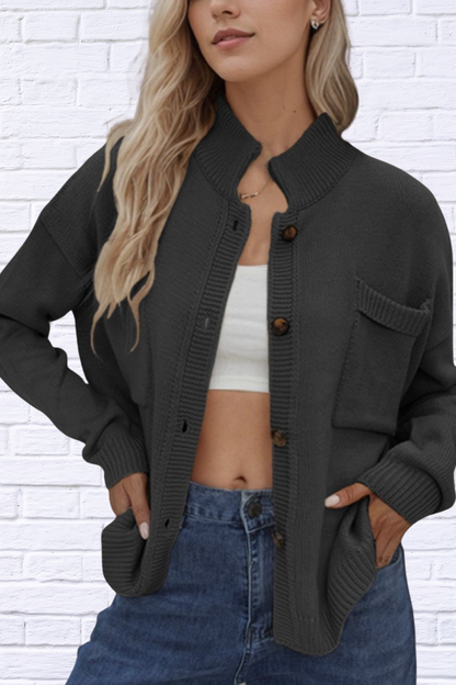 Button Up Long Sleeve Cardigan Black