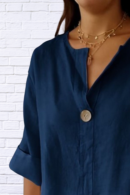 Full Size Linen Blend Notched Blouse Plus Size