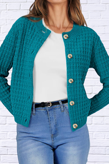 Textured Knit Button-Front Cardigan