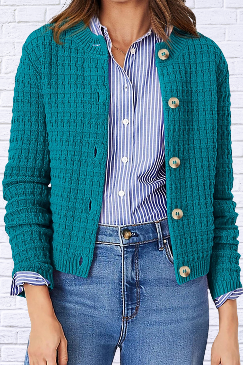 Textured Knit Button-Front Cardigan