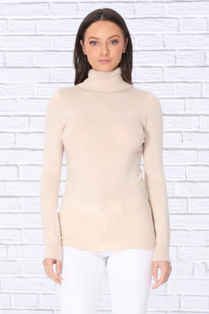 Turtleneck Spandex Stretch Pullover Sweater Ivory
