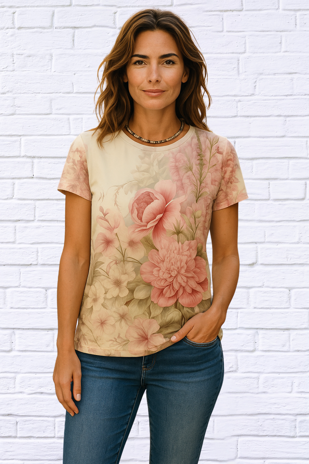 Vibrant Floral Print Short Sleeve Crew Neck T-Shirt