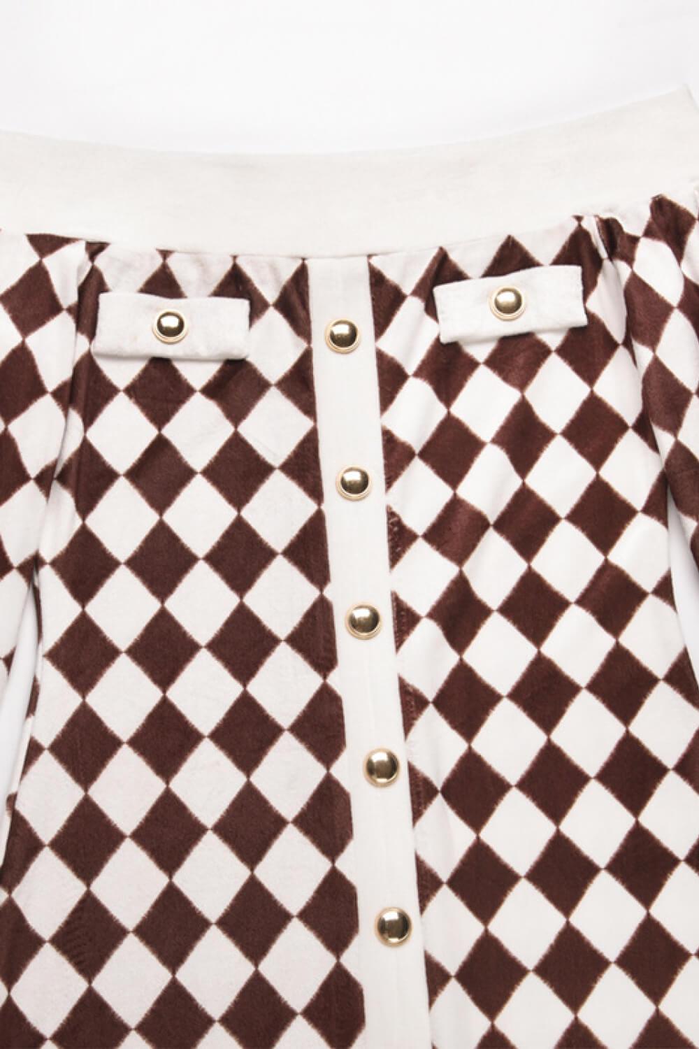 Argyle Off-Shoulder Slit Plush Midi Dress
