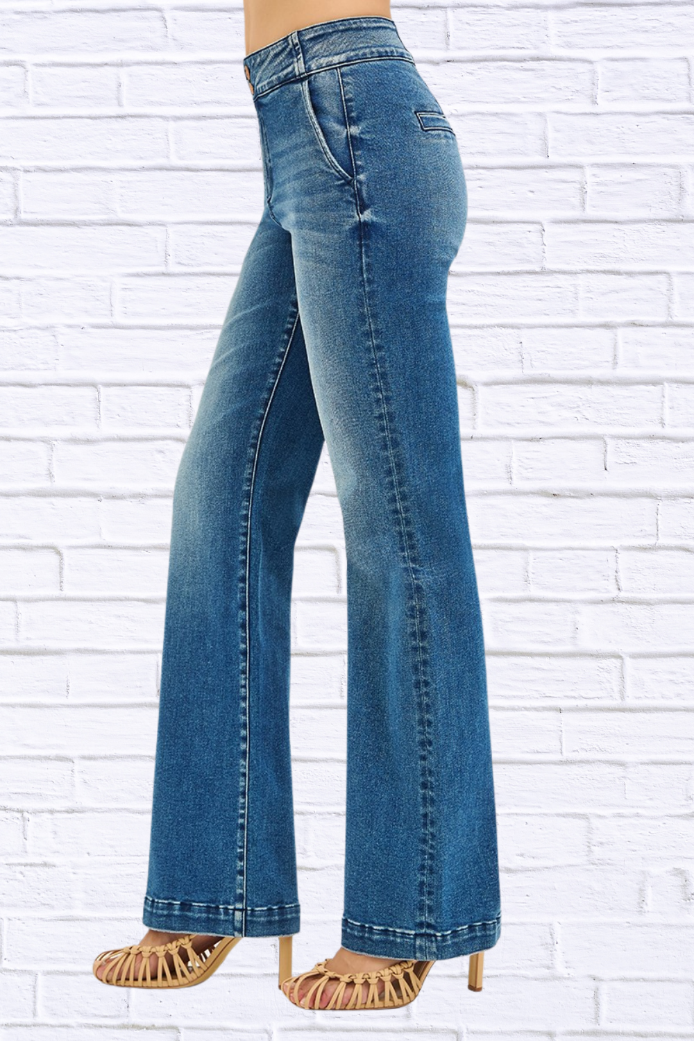 RISEN Full Size Tummy Control High Rise Bootcut Jeans with Double Button Waistband Plus Size