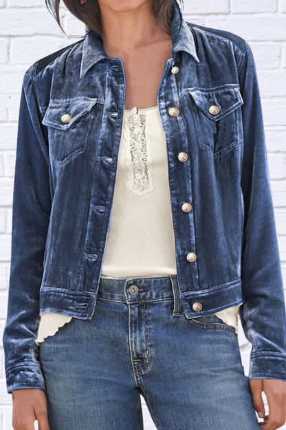 Button Up Long Sleeve Jacket with Chest Pockets Navy