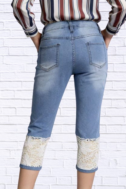 Full Size Lace Trimmed Capri Jeans Plus Size