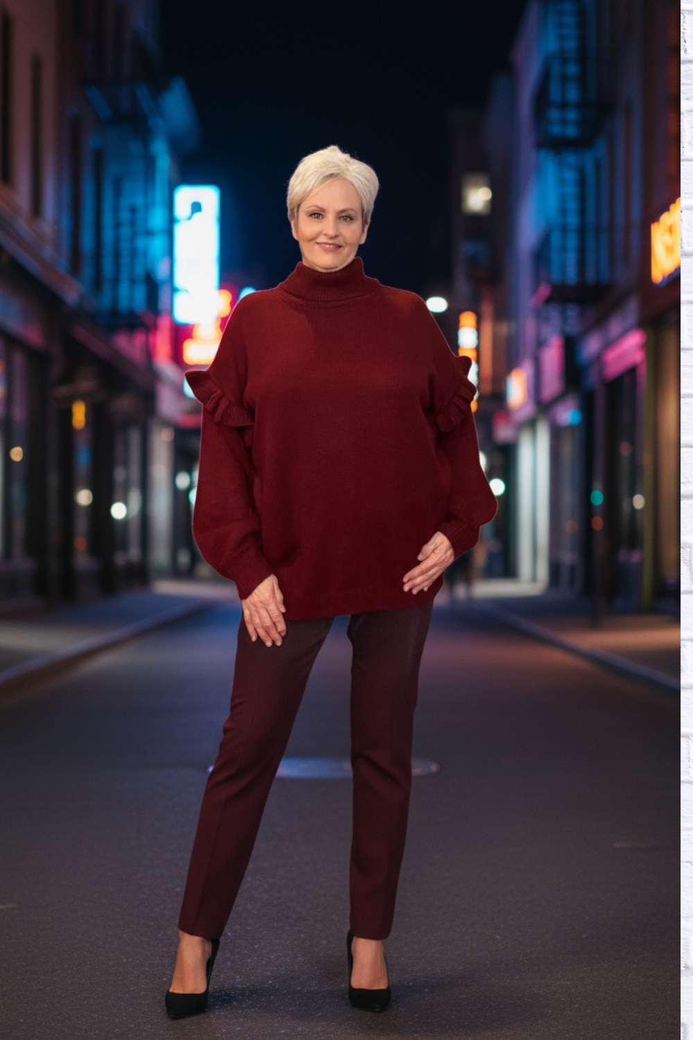 Turtleneck Dropped Shoulder Sweater – Women’s Oversized Knit Pullover for Cozy Effortless Style