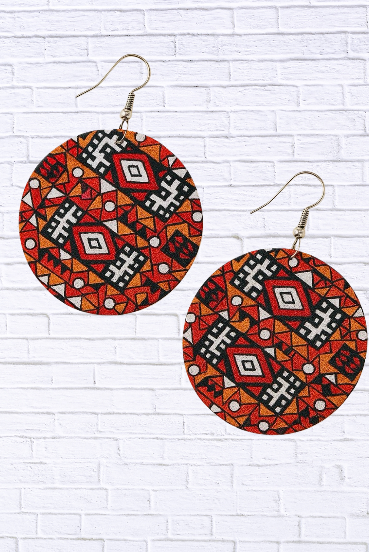 Vibrant Abstract Round Dangle Earrings Orange and Black