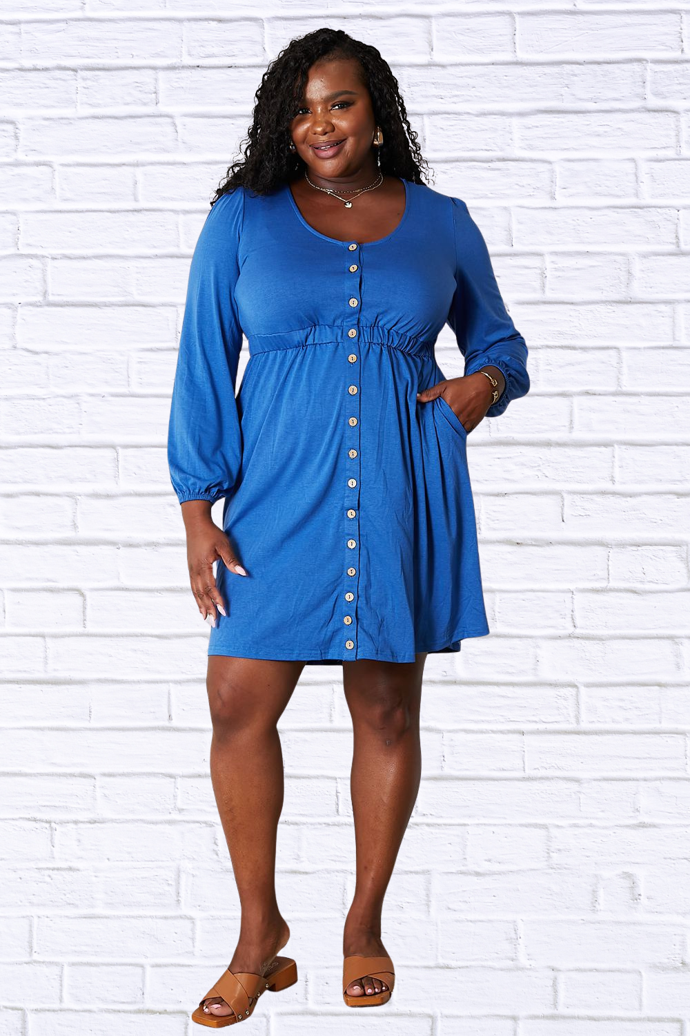 Scoop Neck Empire Waist Long Sleeve Magic Dress Royal Blue S