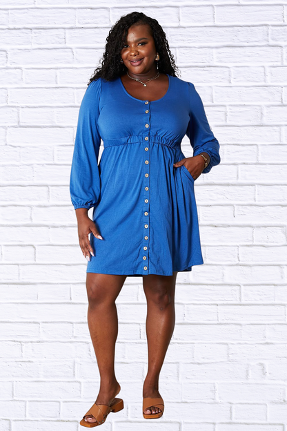 Scoop Neck Empire Waist Long Sleeve Magic Dress Royal Blue S