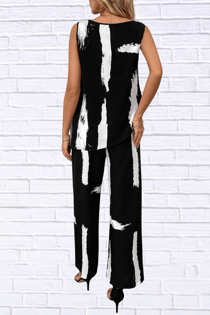 Abstract Print Sleeveless Top & Wide Leg Pants Set