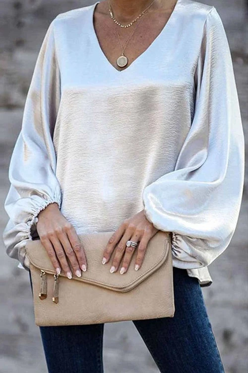 Clidress Silk Feel Casual Loose Blouse Top
