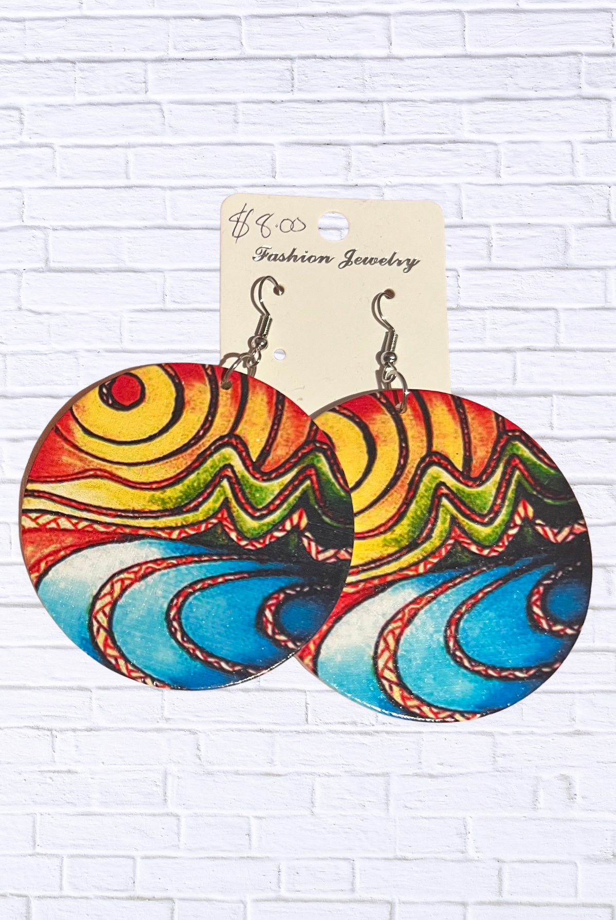 Vibrant Abstract Round Dangle Earrings Multi waves