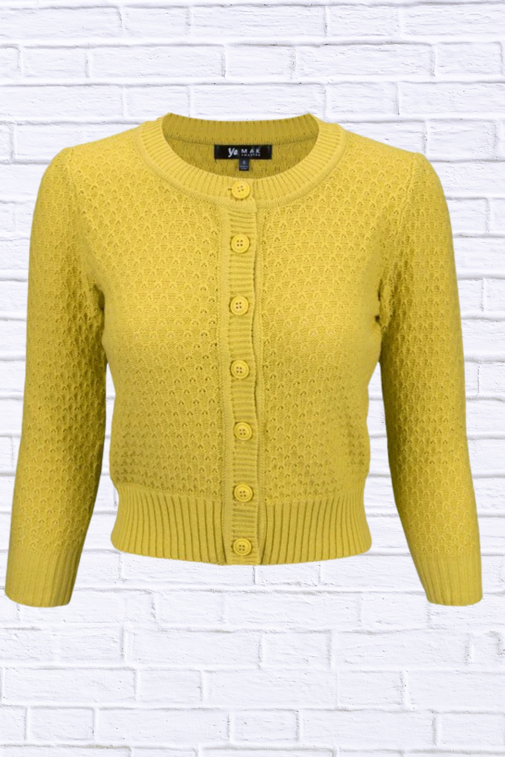 3/4 Sleeve Cute Pattern Cropped Cardigan Sweater Honey