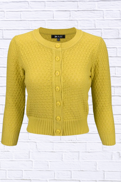 3/4 Sleeve Cute Pattern Cropped Cardigan Sweater Honey