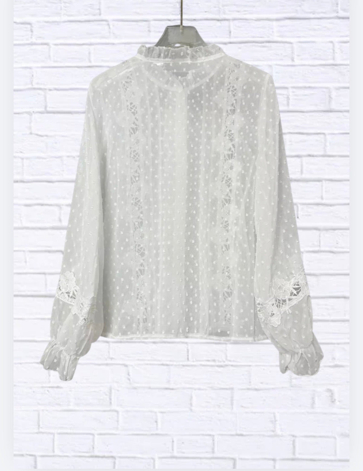 Lace Trimmed Swiss Dot Shirt