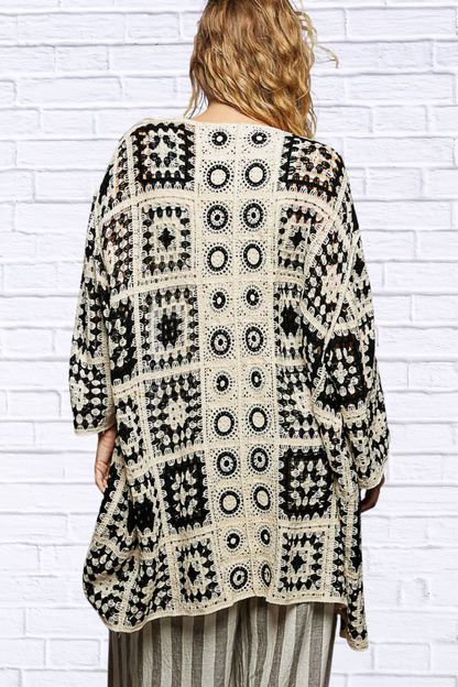 Open Front Crochet Cardigan with Granny Square Pattern