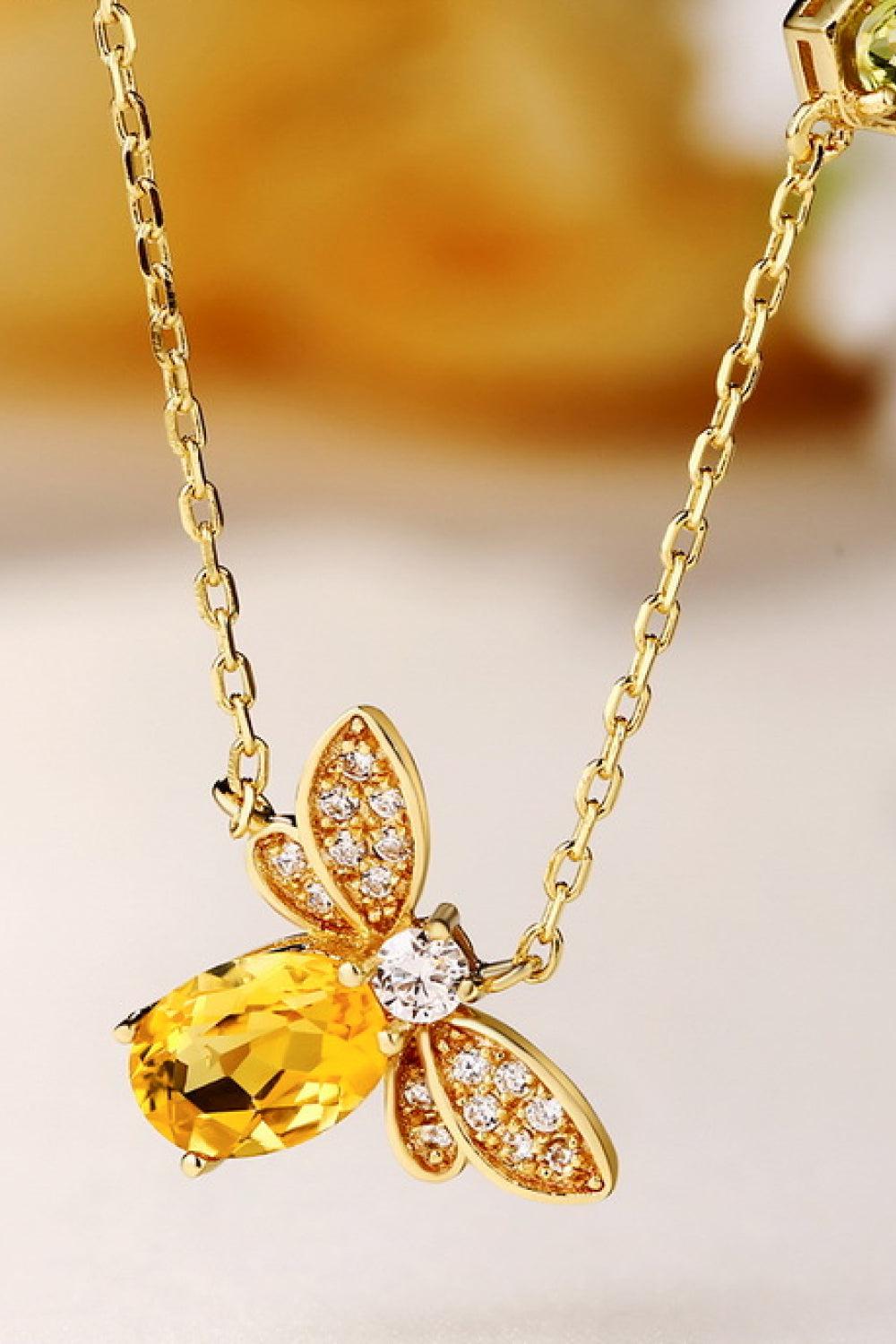 Bee Citrine and Olivine 14K Gold Plated Necklace