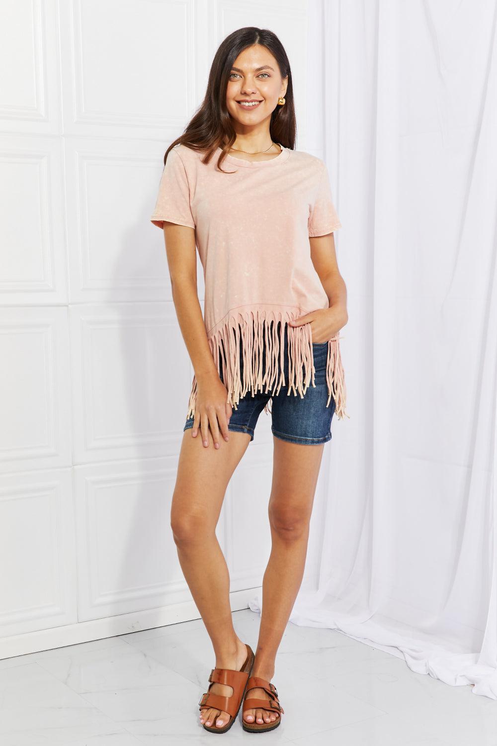 BiBi Empowering Expression Mineral Wash Fringe Hem Tee