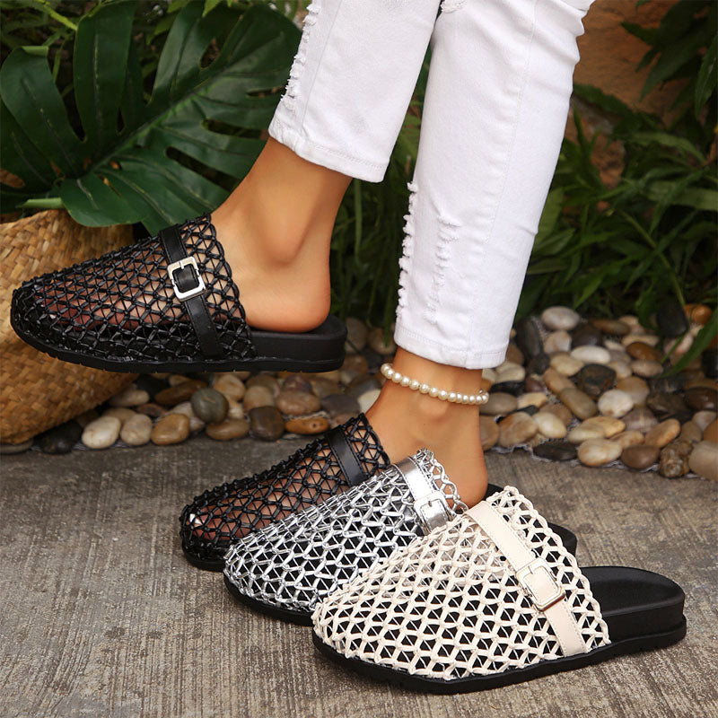 Bianca - Women's Woven Mesh Buckle Mule Sandals