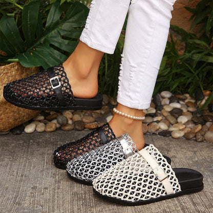 Bianca - Women's Woven Mesh Buckle Mule Sandals