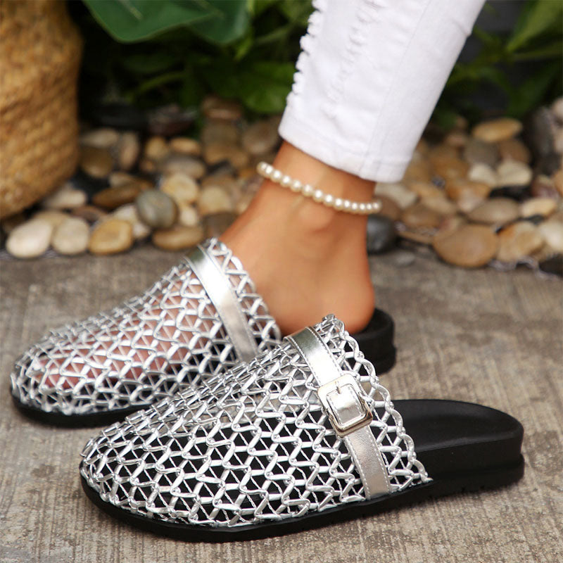Bianca - Women's Woven Mesh Buckle Mule Sandals