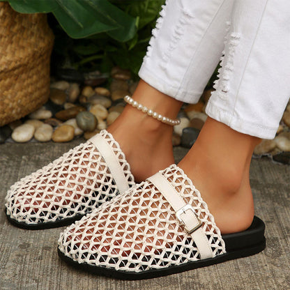 Bianca - Women's Woven Mesh Buckle Mule Sandals