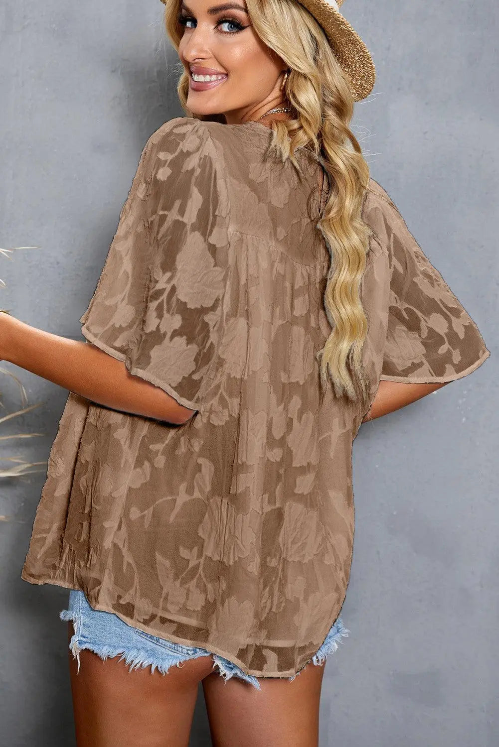 Applique Half Flutter Sleeve Top