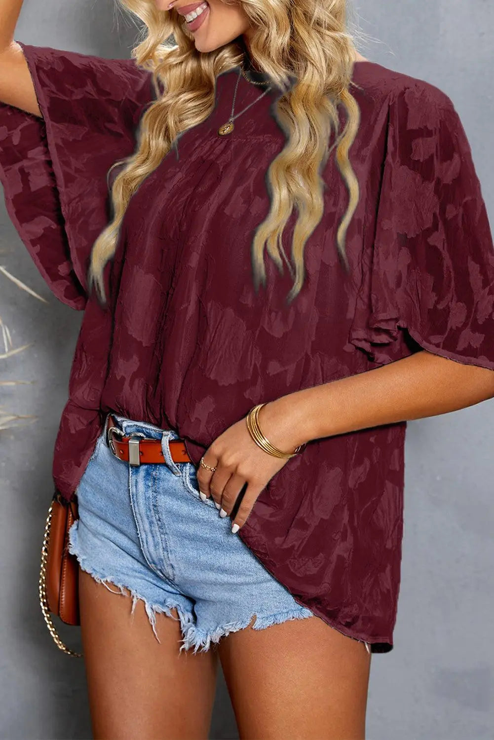 Applique Half Flutter Sleeve Top