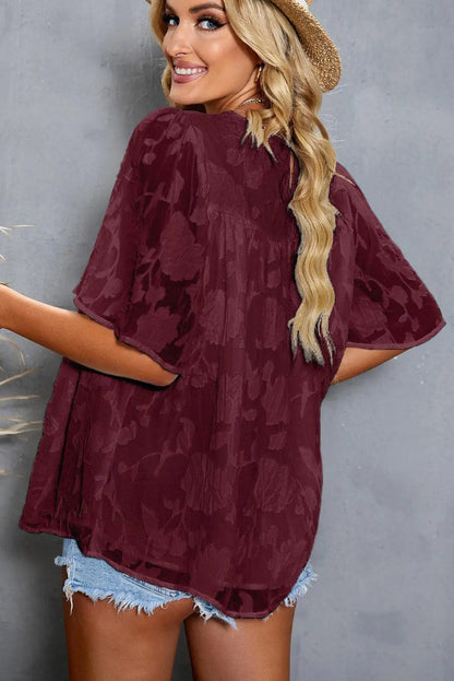 Applique Half Flutter Sleeve Top