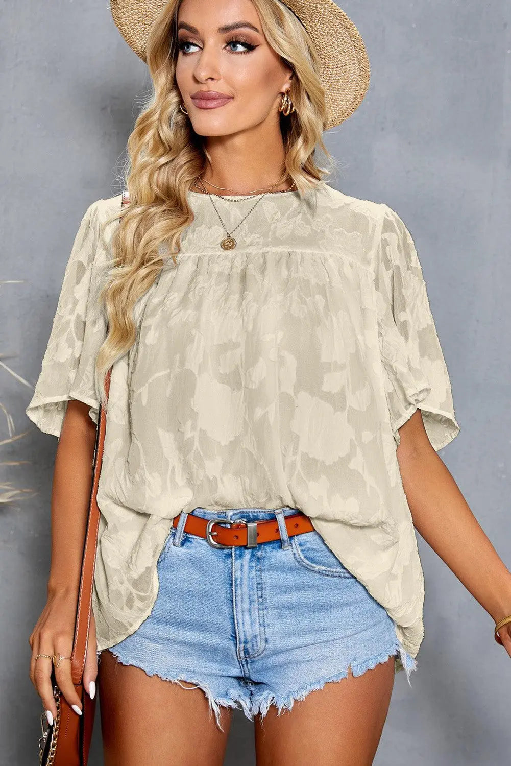 Applique Half Flutter Sleeve Top