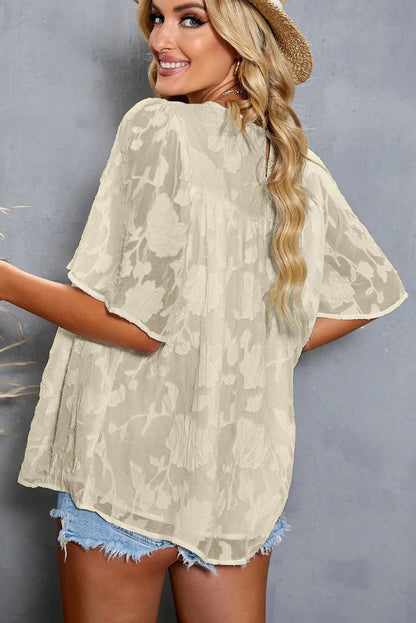 Applique Half Flutter Sleeve Top