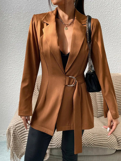 Belted Slit-Cuff Longline Blazer