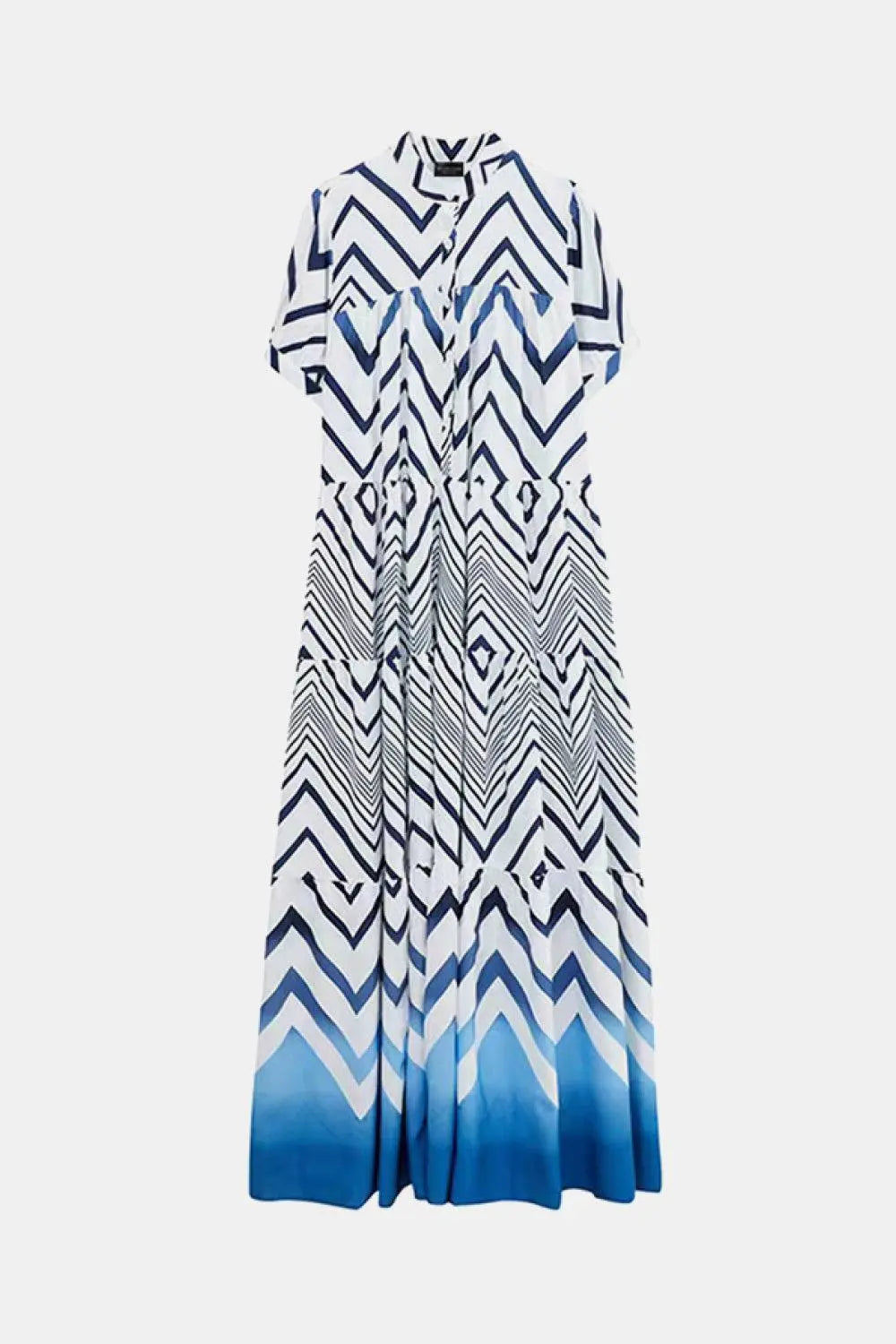 Chevron Stripe Puff Sleeve Tiered Maxi Dress