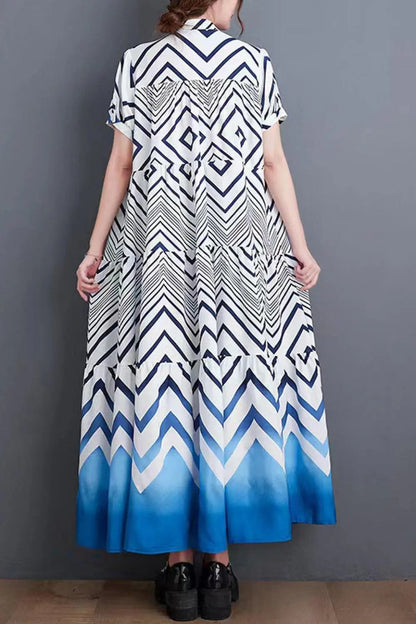 Chevron Stripe Puff Sleeve Tiered Maxi Dress