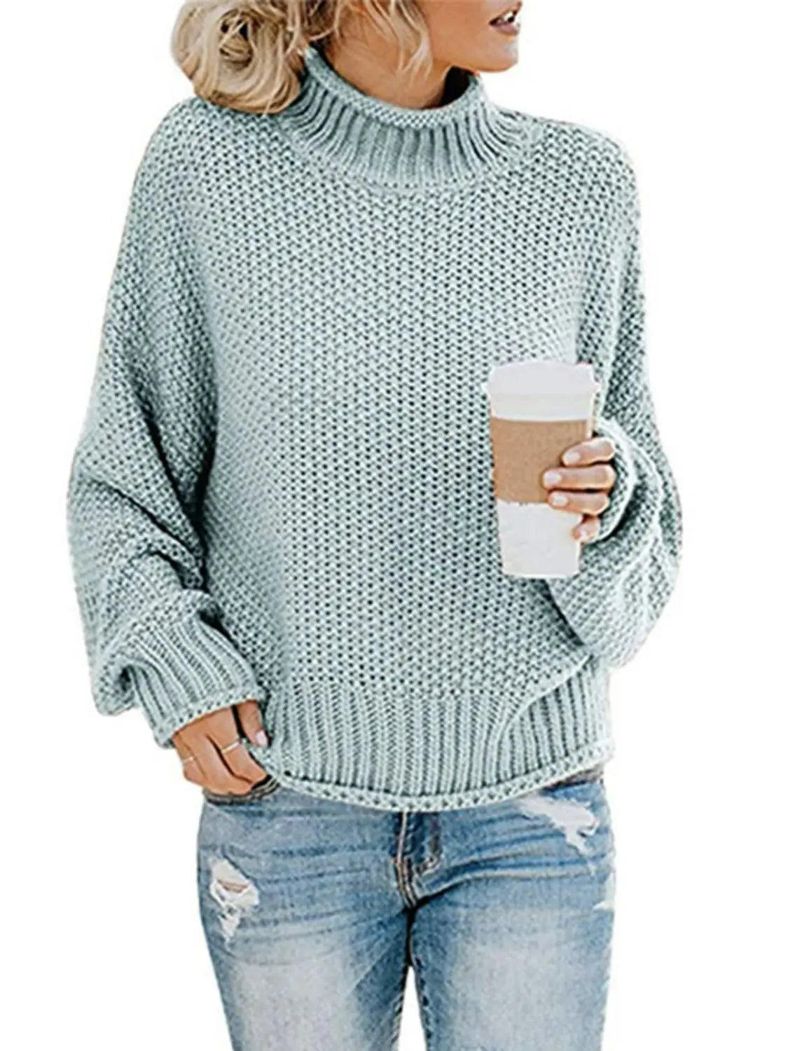 Dropped Shoulder Rolled Hem Sweater