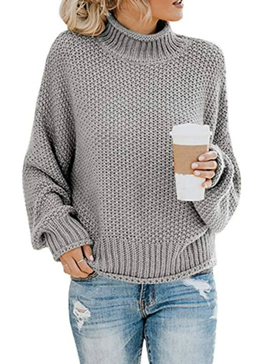 Dropped Shoulder Rolled Hem Sweater