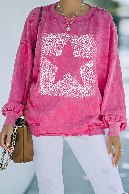 Leopard Star Graphic Dropped Shoulder Sweatshirt