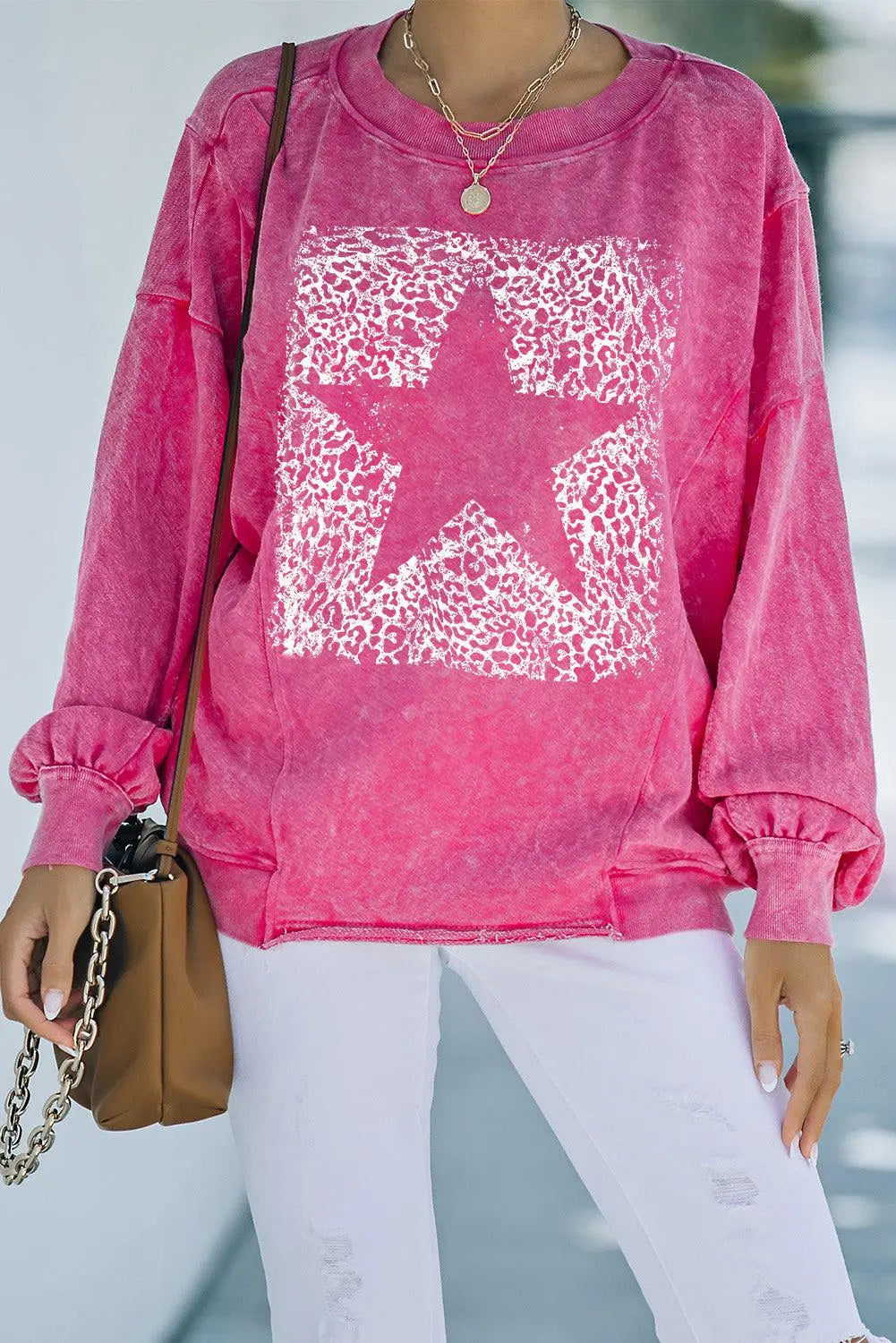 Leopard Star Graphic Dropped Shoulder Sweatshirt